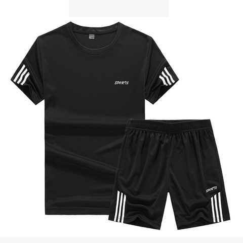 Men Quick Dry Sportswear Suit Polyester Breathable Short Sleeve T-Shirt And Shorts Casual Gym Training Fitness Apparel
