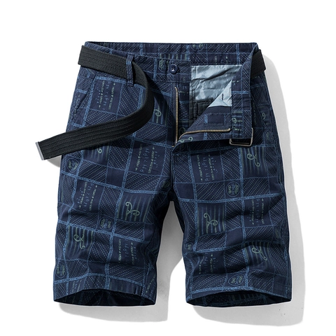 Pantalones Cortos Cargo Vintage para Hombre Algodón Transpirable Cuadros Recto Casual Verano Pantalones Cortos Aire Libre Cinturón