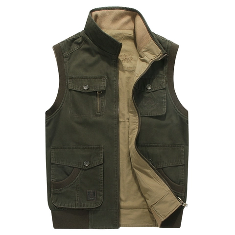 Chaleco de Trabajo Reversible para Hombre 100% Algodón Multi Bolsillo Cuello Alto Casual Aire Libre Pesca Chaleco Talla Grande Ropa Hombre
