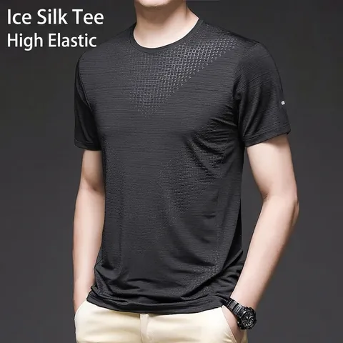Herren EisSatin Kurzarm T-Shirt Hochelastisch Atmungsaktiv Rundhals Lässiges Sport-Top Für Sommer Jugendmode