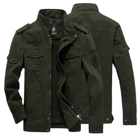 Veste Militaire Cargo pour Homme 100% Coton Col Montant Multi Poches Broderie Airborne Tactical Outerwear Grande Taille Casual Manteau