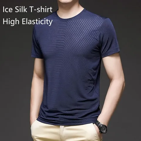 Herren Eisseide Kurzarm T-Shirt Schnelltrocknend Rundhals Sommer Casual Atmungsaktiv Leicht Einfarbig Sportlich Top