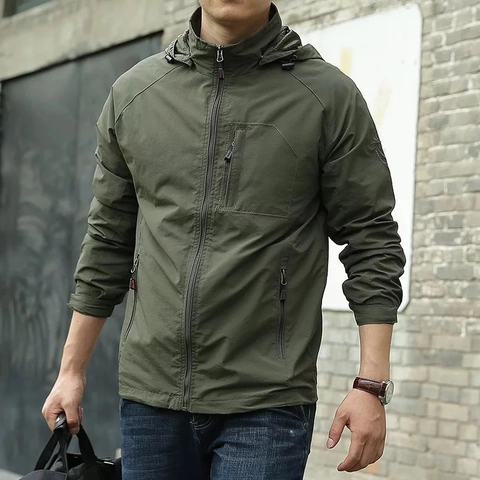 Coupe-vent à Capuche pour Homme Imperméable en Nylon Léger Manteau Décontracté Randonnée Camping Printemps Automne Respirant Vêtement