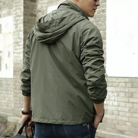 Coupe-vent à Capuche pour Homme Imperméable en Nylon Léger Manteau Décontracté Randonnée Camping Printemps Automne Respirant Vêtement
