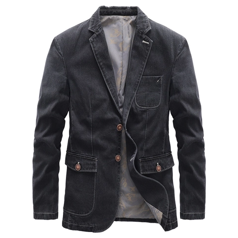 Men's Casual Denim Blazer Jacket Cotton Blend Washed Denim Suit Notch Lapel Single Breasted Contrast Stitching Printed Lining Fashion Coat For Men