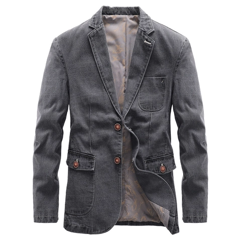 Men's Casual Denim Blazer Jacket Cotton Blend Washed Denim Suit Notch Lapel Single Breasted Contrast Stitching Printed Lining Fashion Coat For Men