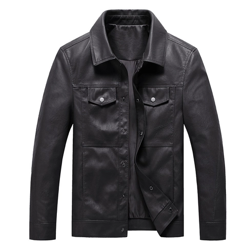 Men PU Leather Jacket Multi Pocket Faux Leather Moto Biker Coat Lapel Snap Button Solid Color Outerwear For Casual Daily