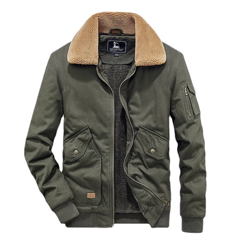 Herren Verdickte Fleecejacke Warm Winter Baumwolle Oberbekleidung Mehrere Taschen Bomberjacke Sherpa Kragen Lässige Arbeitsjacke