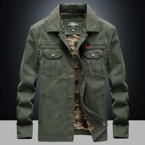 Men Military Style Cotton Jacket Camouflage Lining Multi Pocket Outdoor Casual Lapel Windproof Coat Heavyweight Outerwear