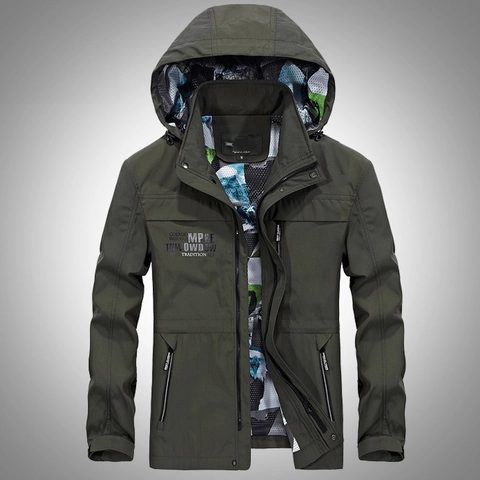 Heren Outdoor Casual Jas Met Capuchon Katoen Sneldrogend Windjack Effen Kleur Camouflage Voering Mode Jas Met Rits