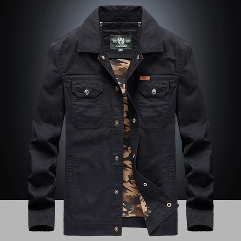 Men Military Style Cotton Jacket Camouflage Lining Multi Pocket Outdoor Casual Lapel Windproof Coat Heavyweight Outerwear