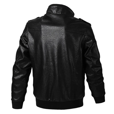 Chaqueta de Cuero PU Casual para Hombre Militar Motero Corte Holgado Tallas Grandes Multibolsillos Cuello Alzado Abrigo