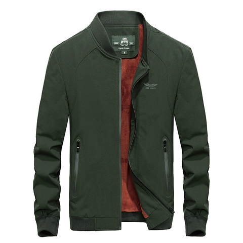 Men Casual Stand Collar Bomber Jacket Nylon Lightweight Solid Color Windbreaker Jacket Coat With Zipper Pockets Regular Fit