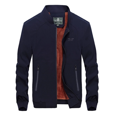 Men Casual Stand Collar Bomber Jacket Nylon Lightweight Solid Color Windbreaker Jacket Coat With Zipper Pockets Regular Fit