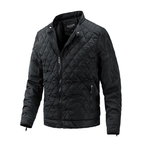 Men's Lightweight Quilted Jacket Casual Stand Collar Puffer Coat Solid Color Zip Up Padded Outerwear For Autumn Winter