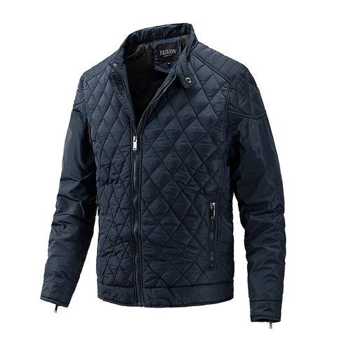 Men's Lightweight Quilted Jacket Casual Stand Collar Puffer Coat Solid Color Zip Up Padded Outerwear For Autumn Winter