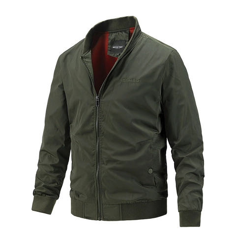 Chaqueta Bomber Casual para Hombre Ligera Ajuste Ceñido Cuello Alto Cortavientos Abrigo Utility Con Puños de Canalé y Forro de Contraste