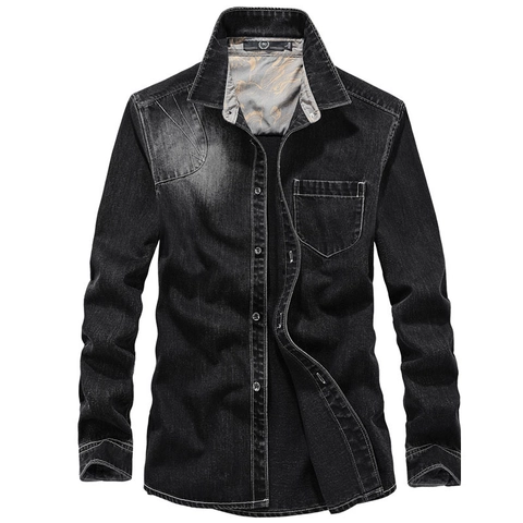 Heren Casual Ruime Pasvorm Lange Mouw Denim Overhemd Gewassen Verweerd Katoenmix Button Down Top Met Borstzak