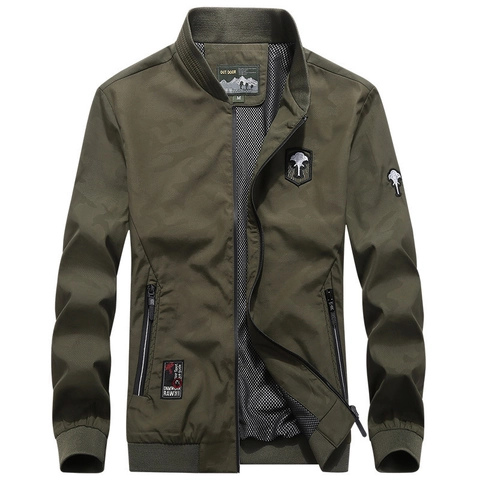 Men's Cotton Camouflage Jacket With Polyester Mesh Lining Casual Stand Collar Outdoor Windbreaker Multi Pocket Bomber Coat