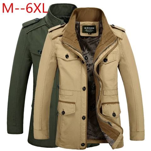 Men Military Style Windbreaker 100% Cotton Stand Collar Multiple Pockets Epaulets Business Casual Spring Autumn Jacket