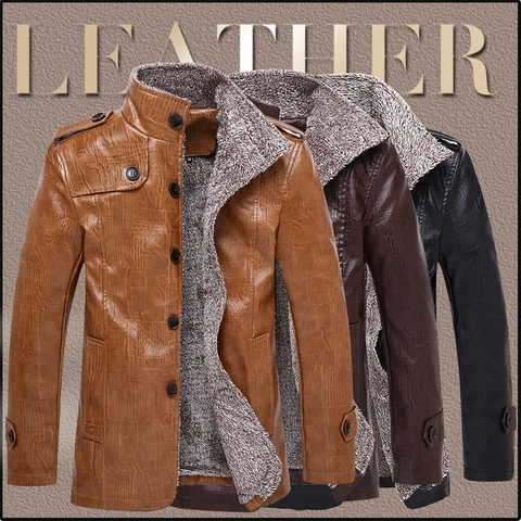 Chaqueta de Cuero PU para Hombre Forrada de Lana Invierno Cálido Abrigo Cuero Sintético Cuello Alto Hombreras Casual Ropa