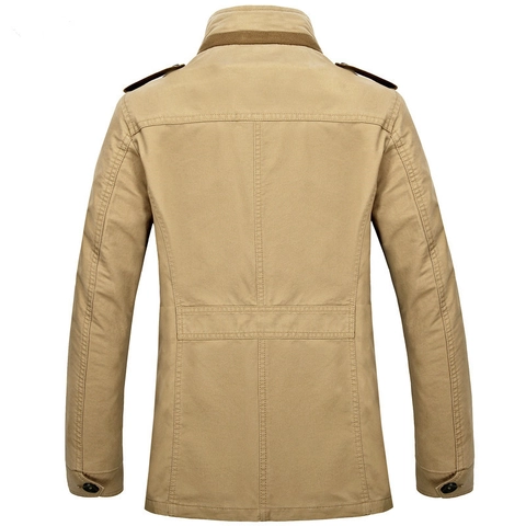 Men Military Style Windbreaker 100% Cotton Stand Collar Multiple Pockets Epaulets Business Casual Spring Autumn Jacket