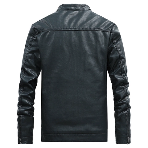 Men PU Leather Jacket Stand Collar Locomotive Style Windproof Casual Outerwear For Men Solid Color Motorcycle Coat