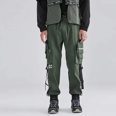 Herren Techwear Cargo Hose Mehrere Taschen Taktische Streetwear Jogginghose Mit Kordelzug Elastischer Bund Buchstabendruck