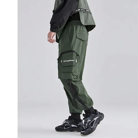 Herren Techwear Cargo Hose Mehrere Taschen Taktische Streetwear Jogginghose Mit Kordelzug Elastischer Bund Buchstabendruck