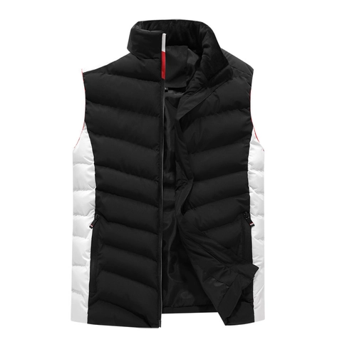 Gilet Imbottito da Uomo Invernale Collo Alto Blocco di Colore Caldo Antivento in Cotone Alternativo Senza Maniche per Sport all'Aperto Casual Quotidiano