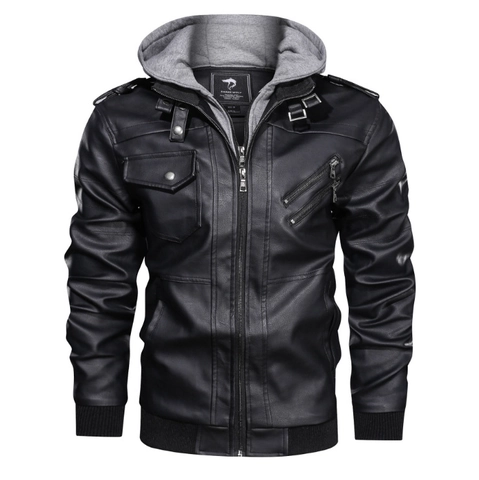 Veste En Cuir PU Pour Hommes Avec Capuche Amovible Doublée De Polaire Chaude Manteau D'Hiver Moto Style Décontracté Pour Hommes