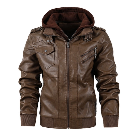 Veste En Cuir PU Pour Hommes Avec Capuche Amovible Doublée De Polaire Chaude Manteau D'Hiver Moto Style Décontracté Pour Hommes