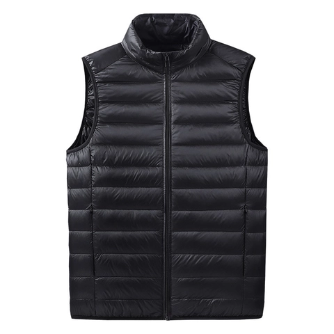 Men Lightweight Down Vest White Duck Down Filling Stand Collar Puffer Gilet For Winter Outdoor Casual Sleeveless Jacket