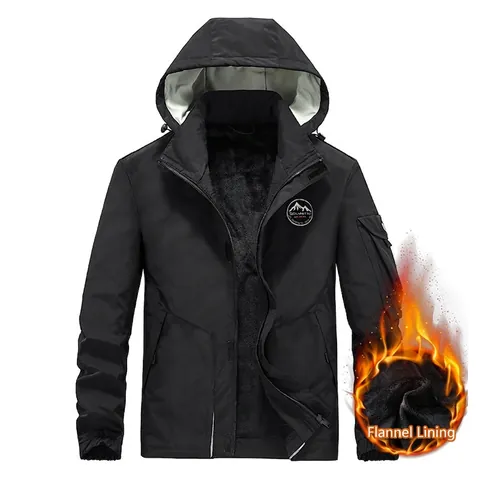 Men's Windproof Detachable Hooded Jacket With Warm Flannel Lining Outdoor Workwear Casual Zip-up Coat For Men Winter Outerwear