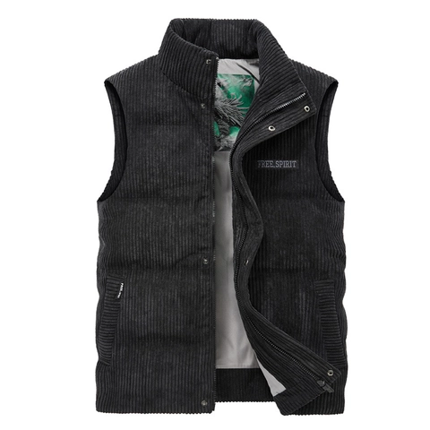 Men's Corduroy Padded Vest Stand Collar Fleece Lined Warm Waistcoat Casual Winter Outerwear Sleeveless Jacket For Men
