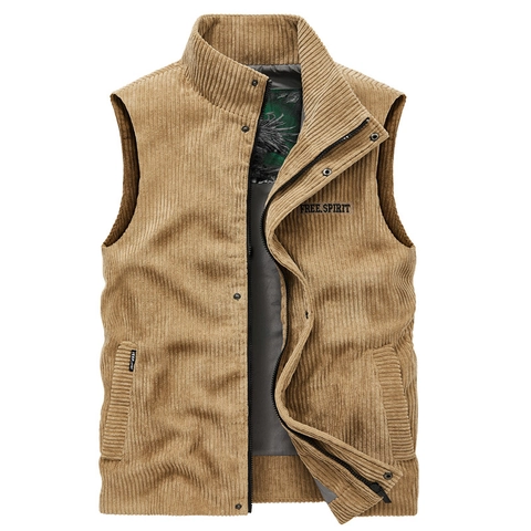 Chaleco de Pana para Hombre Cuello Alto Cremallera Chaqueta sin Mangas Casual Workwear Vintage Chaleco para Hombre Primavera Otoño