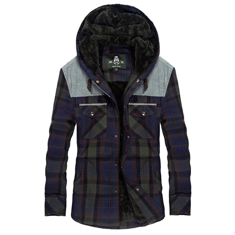 Camicia Giacca da Uomo a Quadri con Cappuccio Foderata in Pile Cotone Flanella Caldo Spessa Casual Manica Lunga Bottoni Inverno