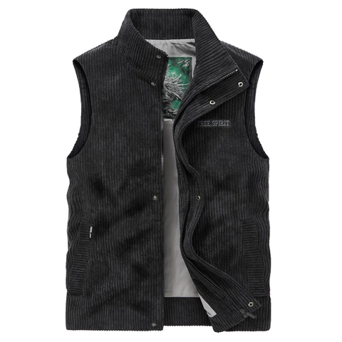 Chaleco de Pana para Hombre Cuello Alto Cremallera Chaqueta sin Mangas Casual Workwear Vintage Chaleco para Hombre Primavera Otoño