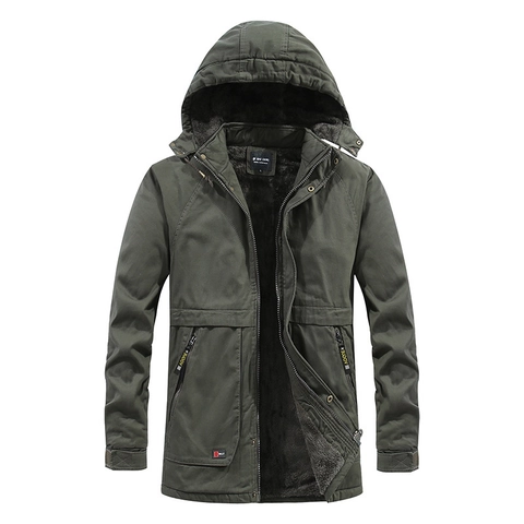 Giacca da Lavoro con Cappuccio da Uomo Ispessita in Cotone Foderata in Pile Caldo Cappotto Invernale Parka Casual Multitasche
