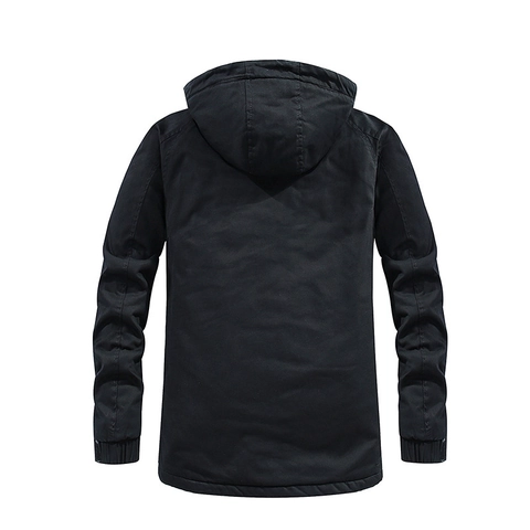 Giacca da Lavoro con Cappuccio da Uomo Ispessita in Cotone Foderata in Pile Caldo Cappotto Invernale Parka Casual Multitasche