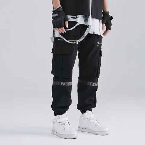 Pantaloni Cargo da Uomo Techwear Multi Tasca in Misto Cotone Tattico Streetwear Vestibilità Larga Jogger con Polsini Elastici per Casual Outdoor