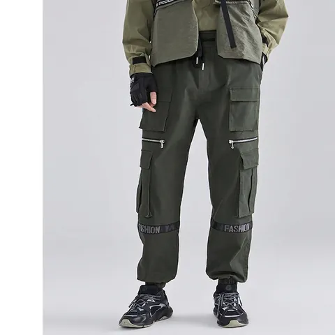 Pantaloni Cargo da Uomo Techwear Multi Tasca in Misto Cotone Tattico Streetwear Vestibilità Larga Jogger con Polsini Elastici per Casual Outdoor