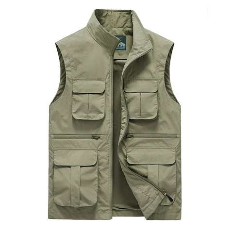 Men Outdoor Cargo Vest Lightweight Multi Pocket Fishing Waistcoat Sleeveless Jacket Breathable Mesh Lining Casual Utility Top