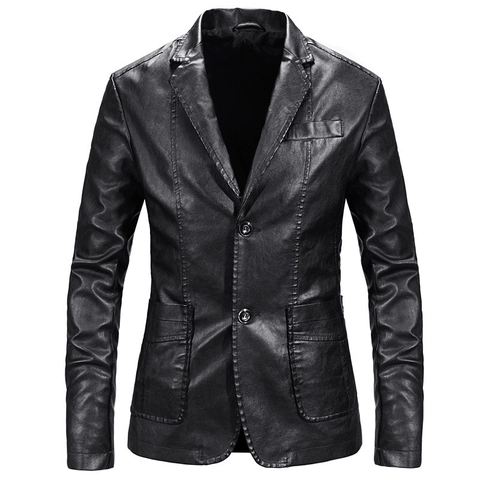 Herren Slim Fit PU-Leder Blazer Jacke Reverskragen Business Casual Outerwear Langarm Kunstleder Mantel Für Herren
