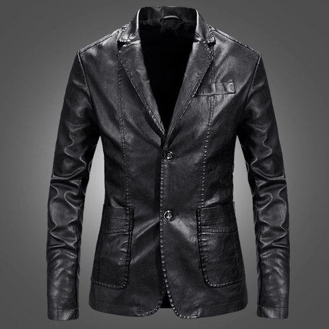Herren Slim Fit PU-Leder Blazer Jacke Reverskragen Business Casual Outerwear Langarm Kunstleder Mantel Für Herren