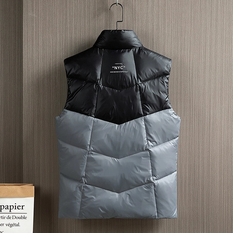 Men Down Vest Contrast Color Stand Collar Casual Warm Sleeveless Puffer Jacket Padded Gilet For Autumn Winter Streetwear