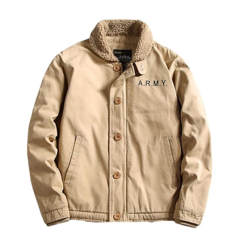 Men's Vintage Military Pilot Jacket With Sherpa Fleece Collar Warm Thick Cotton Canvas Cargo Winter Coat For Men Outerwear