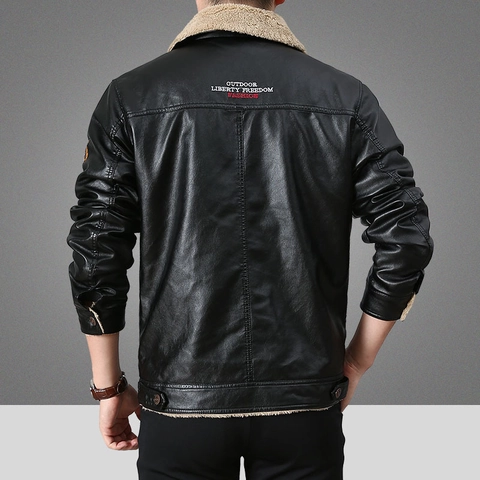 Chaqueta Clásica de Cuero PU Para Hombre Con Forro Cálido de Felpa Sherpa Abrigo de Invierno Con Solapa Chaqueta Motera Informal Para Hombre