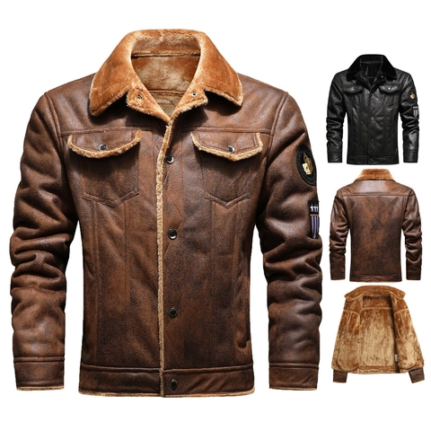 Giacca da Uomo Vintage in Ecopelle Con Calda Fodera in Ecopelliccia di Agnello Cappotto Invernale Imbottito in PU Pelle Per Uomo