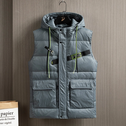 Herren Kapuzen Daunenweste Casual Winter Warm Puffer Ärmellose Jacke Mit Taschen Winddicht Ripstop Gewebe Oberbekleidung Weste
